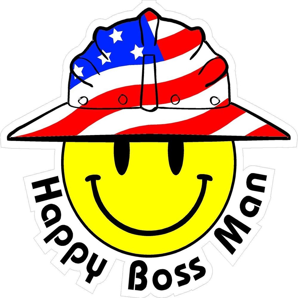 1080 Graphics 3 - Happy Boss Man Smiley USA Hardhat Oilfield Helmet Toolbox Sticker H825