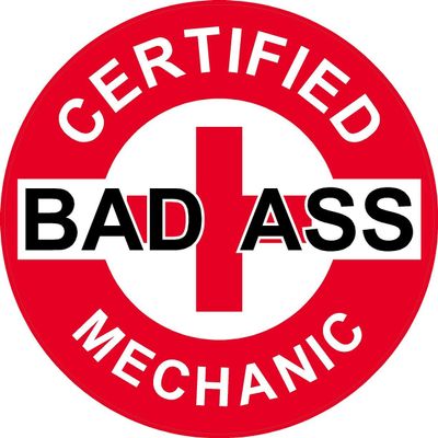 1080 Graphics 3 - Red Certified Bad Ass Mechanic 2" Hard Hat/Helmet Stickers H707