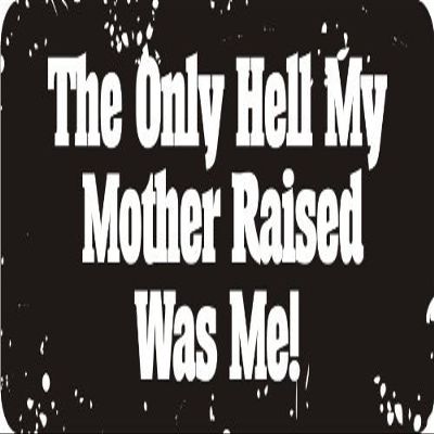 1080 Graphics 3 - The Only Hell My Mother Raised was Me! 1 1/4" x 3" Hard Hat Biker Helmet Stickers Bs541