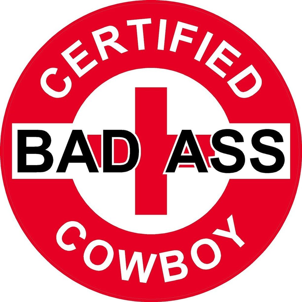 1080 Graphics 3 - Red Certified Bad Ass Cowboy 2" Hard Hat/Helmet Stickers H676
