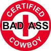 1080 Graphics 3 - Red Certified Bad Ass Cowboy 2" Hard Hat/Helmet Stickers H676 view 1