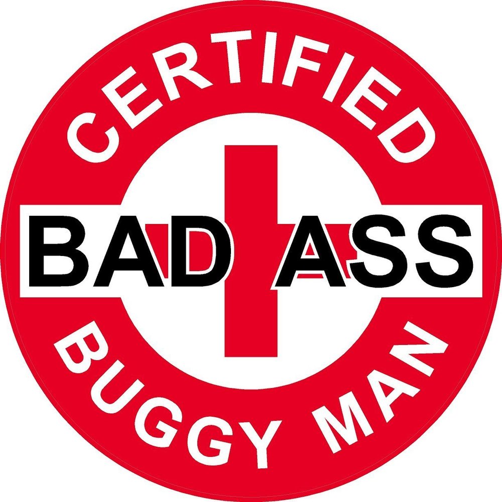 1080 Graphics 3 - Red Certified Bad Ass Buggy Man 2" Hard Hat/Helmet Stickers H670