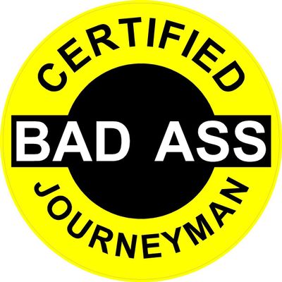 1080 Graphics 3 - Certified Bad Ass Journeyman 2" Hard Hat/Helmet Stickers H620