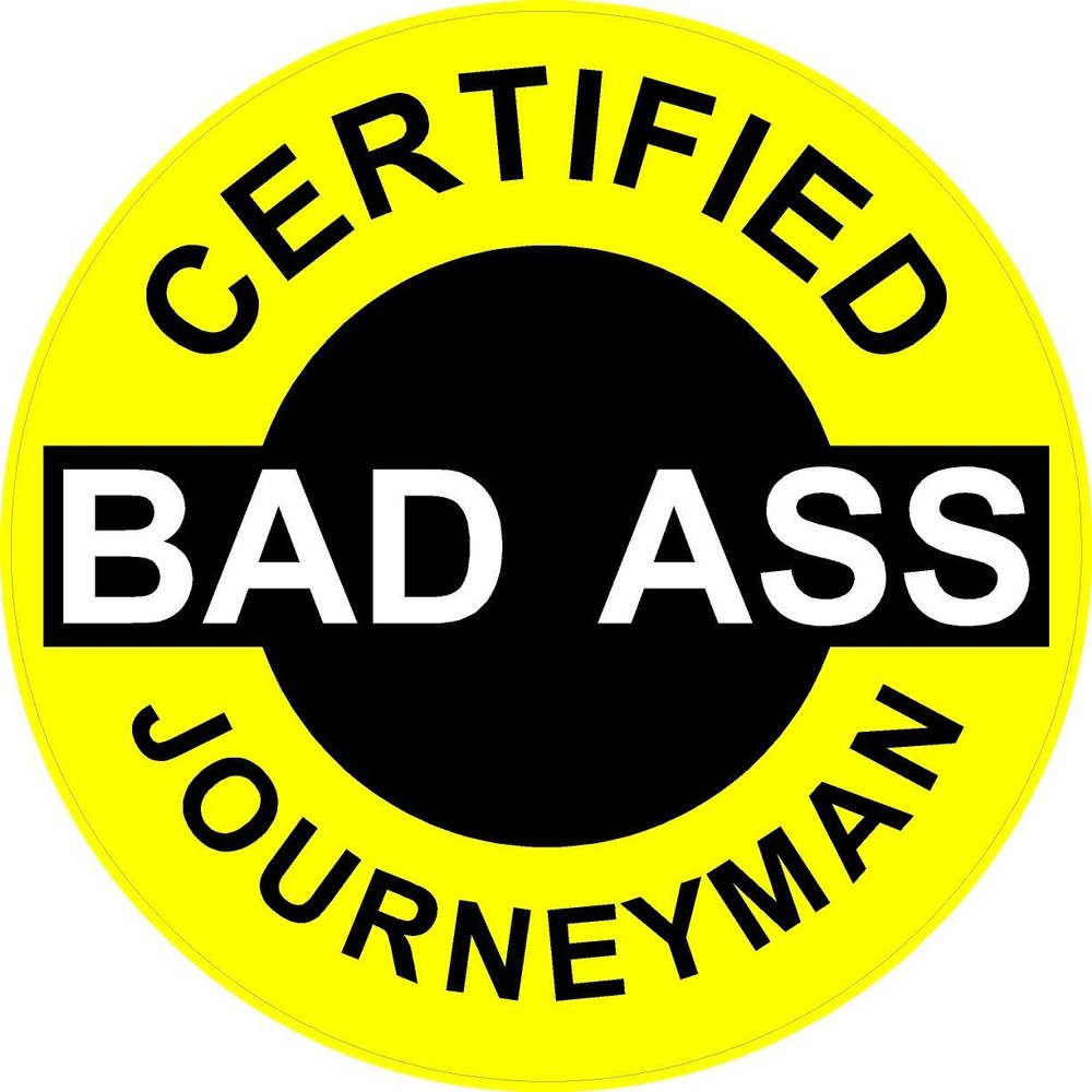 1080 Graphics 3 - Certified Bad Ass Journeyman 2" Hard Hat/Helmet Stickers H620