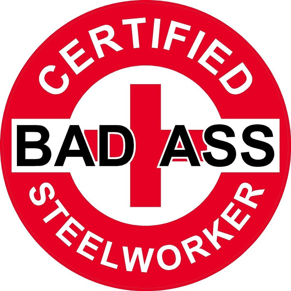 1080 Graphics 3 - Red Certified Bad Ass Steel Worker 2" Hard Hat/Helmet Stickers H741