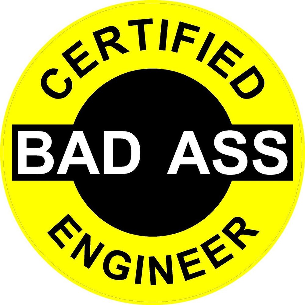 1080 Graphics 3 - Certified Bad Ass Engineer 2" Hard Hat/Helmet Stickers H604