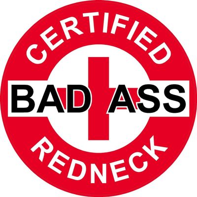1080 Graphics 3 - Red Certified Bad Ass Redneck 2" Hard Hat/Helmet Stickers H723