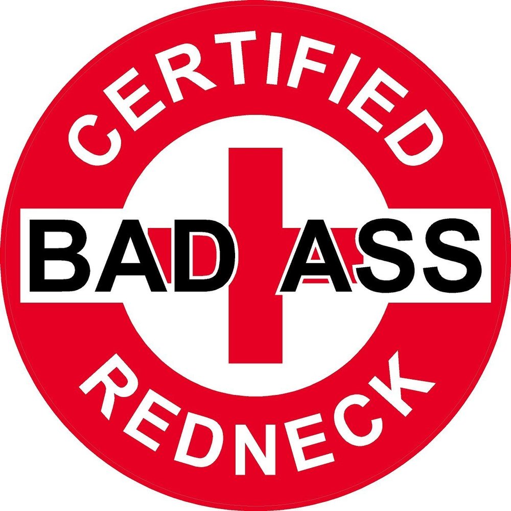 1080 Graphics 3 - Red Certified Bad Ass Redneck 2" Hard Hat/Helmet Stickers H723