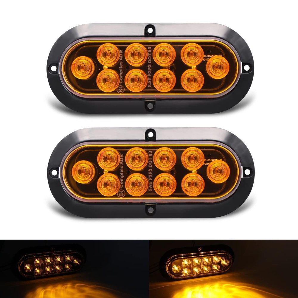 TMH 6" Oval Amber LED Trailer Tail Light Surface Mount 10 LED Waterproof Stop Brake Turn Trailer Lights for Truck RV Bus Lorry Low-High Brightness 12V DC, 2PCS