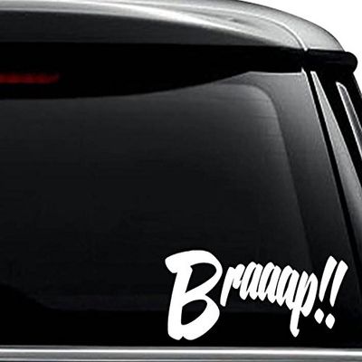 Braaap Motor Sound Decal Sticker For Use On Laptop, Helmet, Car, Truck, Motorcycle, Windows, Bumper, Wall, and Decor Size- [6 inch] / [15 cm] Wide / Color- Gloss White