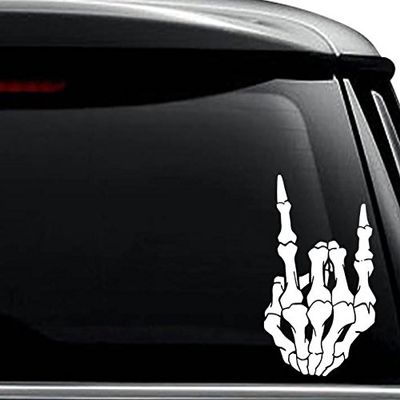 Rock On Horns Hand Skeleton JDM Japanese Decal Sticker For Use On Laptop, Helmet, Car, Truck, Motorcycle, Windows, Bumper, Wall, and Decor Size- [10 inch] / [25 cm] Tall / Color- Gloss Black