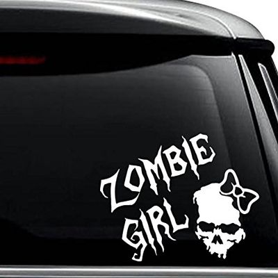 Zombie Girl Skull Bow Tie Decal Sticker For Use On Laptop, Helmet, Car, Truck, Motorcycle, Windows, Bumper, Wall, and Decor Size- [15 inch] / [38 cm] Wide / Color- Gloss White