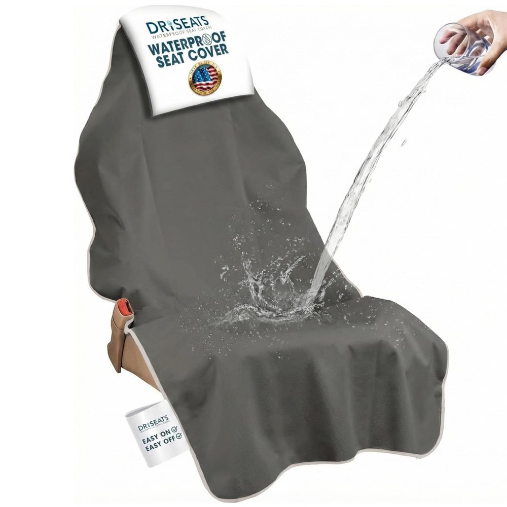 Dri Seats Waterproof Car Seat Cover Premium Sweat Towel with Slip Resistant Backing for Front Seats in Cars, Trucks, SUVs Universal Seat Covers & Liner, Easy Install (Gray, Large)