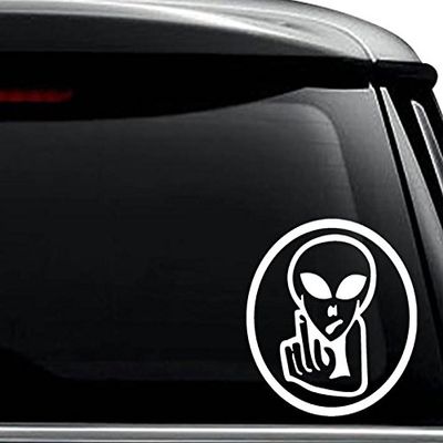 Alien Flipping the Bird Middle Finger Decal Sticker For Use On Laptop, Helmet, Car, Truck, Motorcycle, Windows, Bumper, Wall, and Decor Size- [10 inch] / [25 cm] Tall / Color- Gloss White