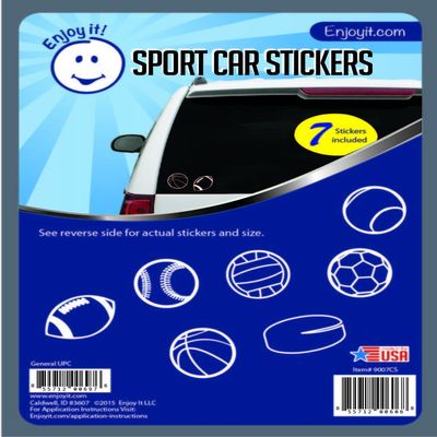 Enjoy It Sport Car Stickers, 7 Pieces, Outdoor Rated Vinyl Sticker Decals (Soccer, Football, Basketball, Hockey, Volleyball, Baseball, Tennis Ball)