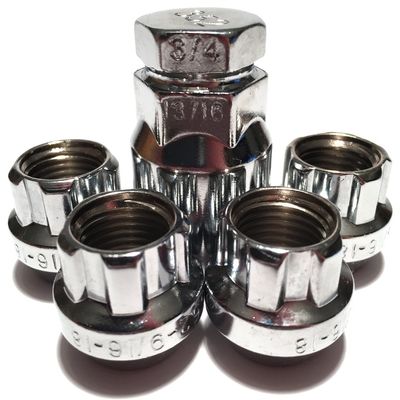 Coyote - 4 Chrome Open END Bulge 9/16 Wheel Rim Acorn Locking Lug Nuts Locks and 1 Key