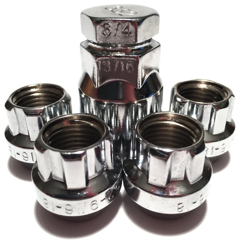 Coyote - 4 Chrome Open END Bulge 9/16 Wheel Rim Acorn Locking Lug Nuts Locks and 1 Key