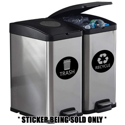 Recyle Trash Symbol Set (2 pcs) Style3 Decal Sticker for Trash Can Bin Car Truck Window Bumper Wall Size- [6 inch/15 cm] Tall/Color- Green Recycle/Black Trash
