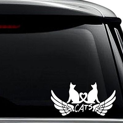 Cats Angel Wings Pet Decal Sticker For Use On Laptop, Helmet, Car, Truck, Motorcycle, Windows, Bumper, Wall, and Decor Size- [8 inch] / [20 cm] Wide / Color- Matte White