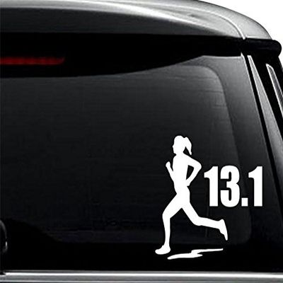 Woman 13.1 Km Half Marathon Runner Decal Sticker For Use On Laptop, Helmet, Car, Truck, Motorcycle, Windows, Bumper, Wall, and Decor Size- [15 inch] / [38 cm] Wide / Color- Matte Black