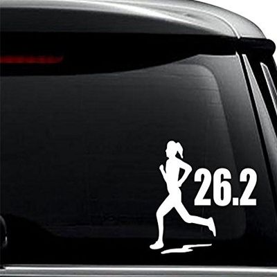 Woman 26.2 Km Marathon Runner Decal Sticker For Use On Laptop, Helmet, Car, Truck, Motorcycle, Windows, Bumper, Wall, and Decor Size- [10 inch] / [25 cm] Wide / Color- Matte Black