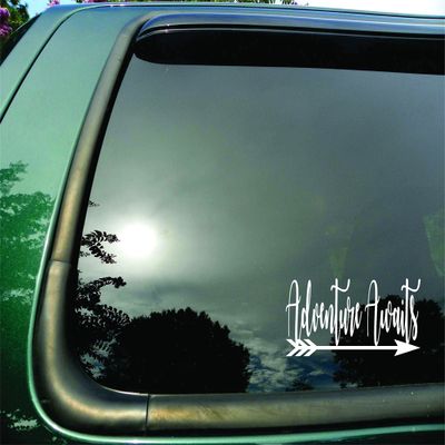 Adventure Awaits Arrow- Die Cut White Vinyl Window Decal/sticker for Car/Truck/Laptop
