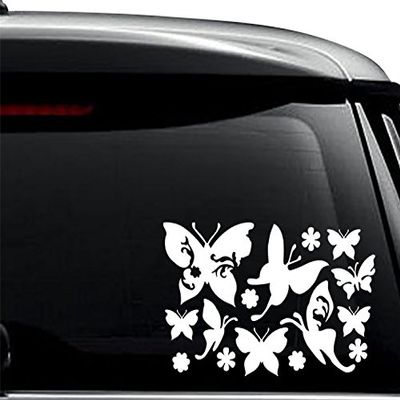 Flutter of Butterflies Decal Sticker For Use On Laptop, Helmet, Car, Truck, Motorcycle, Windows, Bumper, Wall, and Decor Size- [6 inch] / [15 cm] Wide / Color- Matte White