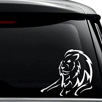 Lion Laying Animal Decal Sticker For Use On Laptop, Helmet, Car, Truck, Motorcycle, Windows, Bumper, Wall, and Decor Size- [12 inch] / [30 cm] Wide / Color- Matte Black