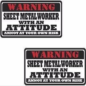 2-4" x 2" Sheet Metal Worker Warning Set Metalworking Hard Hat Sticker WS1