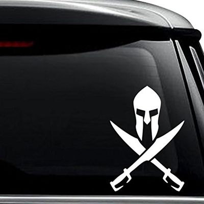 Crossed Spartan Swords Helmet Greek Decal Sticker For Use On Laptop, Helmet, Car, Truck, Motorcycle, Windows, Bumper, Wall, and Decor Size- [10 inch] / [25 cm] Tall / Color- Matte White