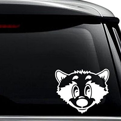 Cute Raccoon Face Animal Decal Sticker For Use On Laptop, Helmet, Car, Truck, Motorcycle, Windows, Bumper, Wall, and Decor Size- [6 inch] / [15 cm] Wide / Color- Matte Black