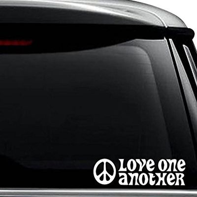 Love One Another Hippie Decal Sticker For Use On Laptop, Helmet, Car, Truck, Motorcycle, Windows, Bumper, Wall, and Decor Size- [6 inch] / [15 cm] Wide / Color- Matte Black