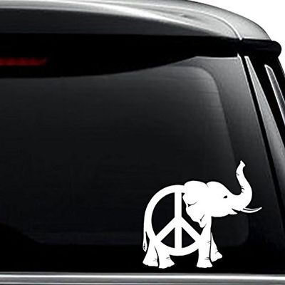 Peace Elephant Decal Sticker For Use On Laptop, Helmet, Car, Truck, Motorcycle, Windows, Bumper, Wall, and Decor Size- [6 inch] / [15 cm] Wide / Color- Matte White