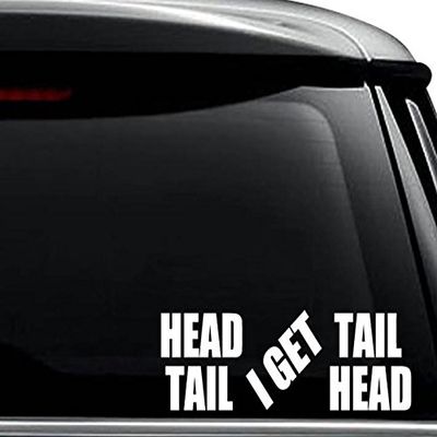 Funny Head I Get Tail Decal Sticker For Use On Laptop, Helmet, Car, Truck, Motorcycle, Windows, Bumper, Wall, and Decor Size- [15 inch] / [38 cm] Wide / Color- Matte Black