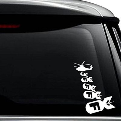 F-Bomb Military Helicopter Decal Sticker For Use On Laptop, Helmet, Car, Truck, Motorcycle, Windows, Bumper, Wall, and Decor Size- [15 inch] / [38 cm] Tall / Color- Matte White