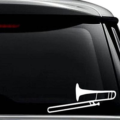 Trombone Music Instrument Decal Sticker For Use On Laptop, Helmet, Car, Truck, Motorcycle, Windows, Bumper, Wall, and Decor Size- [10 inch] / [25 cm] Wide / Color- Matte White