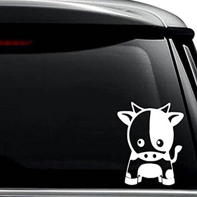 Kawaii Cute Cow JDM Japanese Decal Sticker For Use On Laptop, Helmet, Car, Truck, Motorcycle, Windows, Bumper, Wall, and Decor Size- [10 inch] / [25 cm] Tall / Color- Matte White