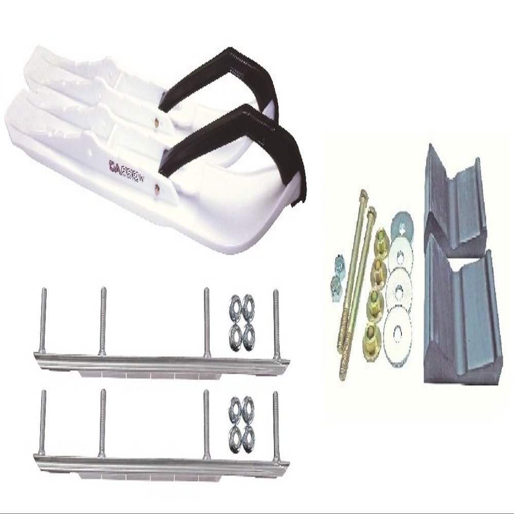 C&A Pro White XCS Snowmobile Skis w/ 9" Shaper Bars Complete Kit Polaris Fusion IQ