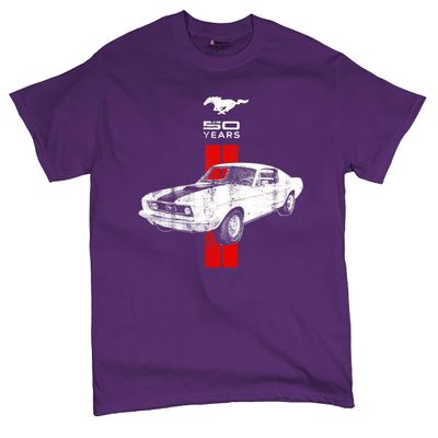Ford Mustang 50 Years Muscle Shirt GT Boss 302 Shelby Cobra Jet Novelty Shirt Purple Small