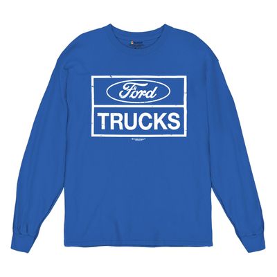 Distressed Ford Trucks Long Sleeve T-Shirt F150 American Pick Up Tee Royal Blue Small