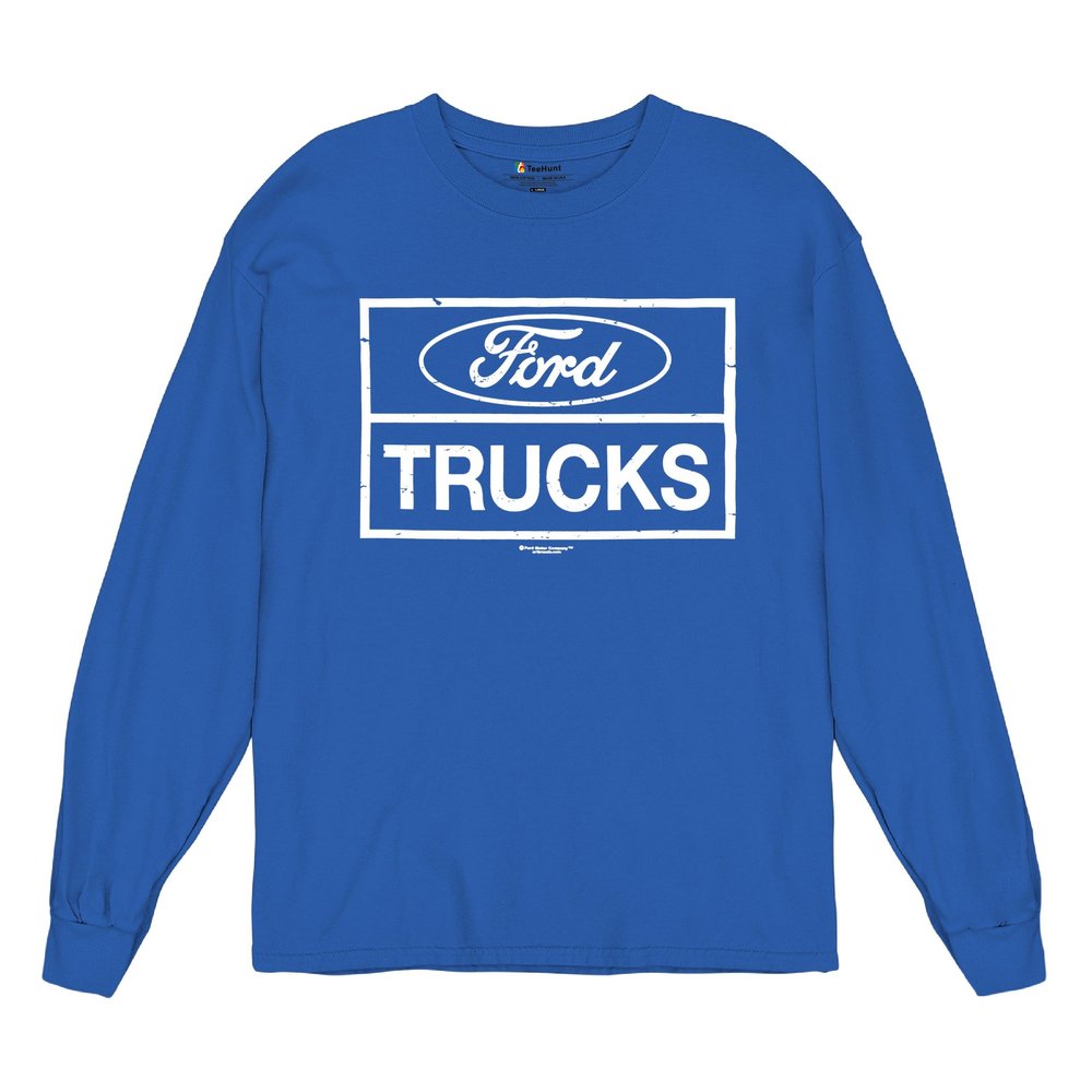 Distressed Ford Trucks Long Sleeve T-Shirt F150 American Pick Up Tee Royal Blue Small