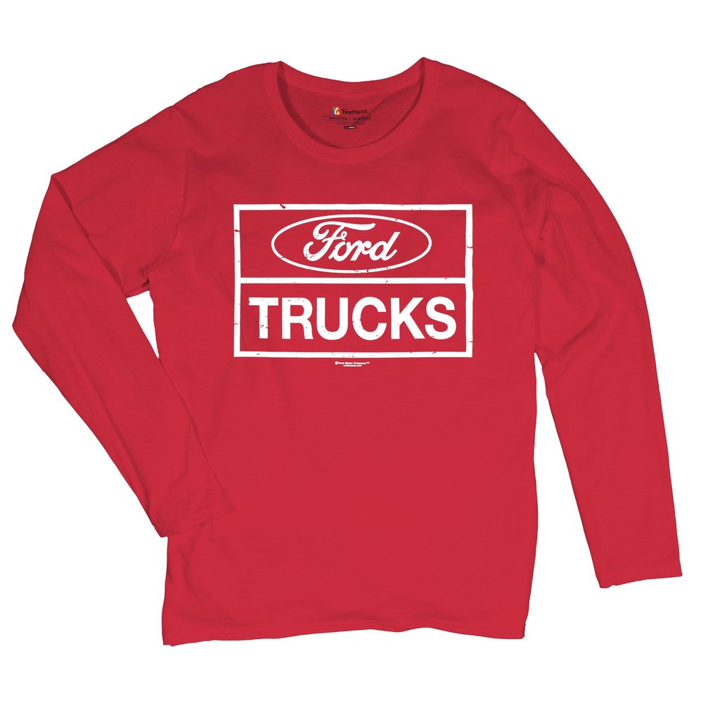 Distressed Ford Trucks Women's Long Sleeve T-Shirt F150 Red Large
