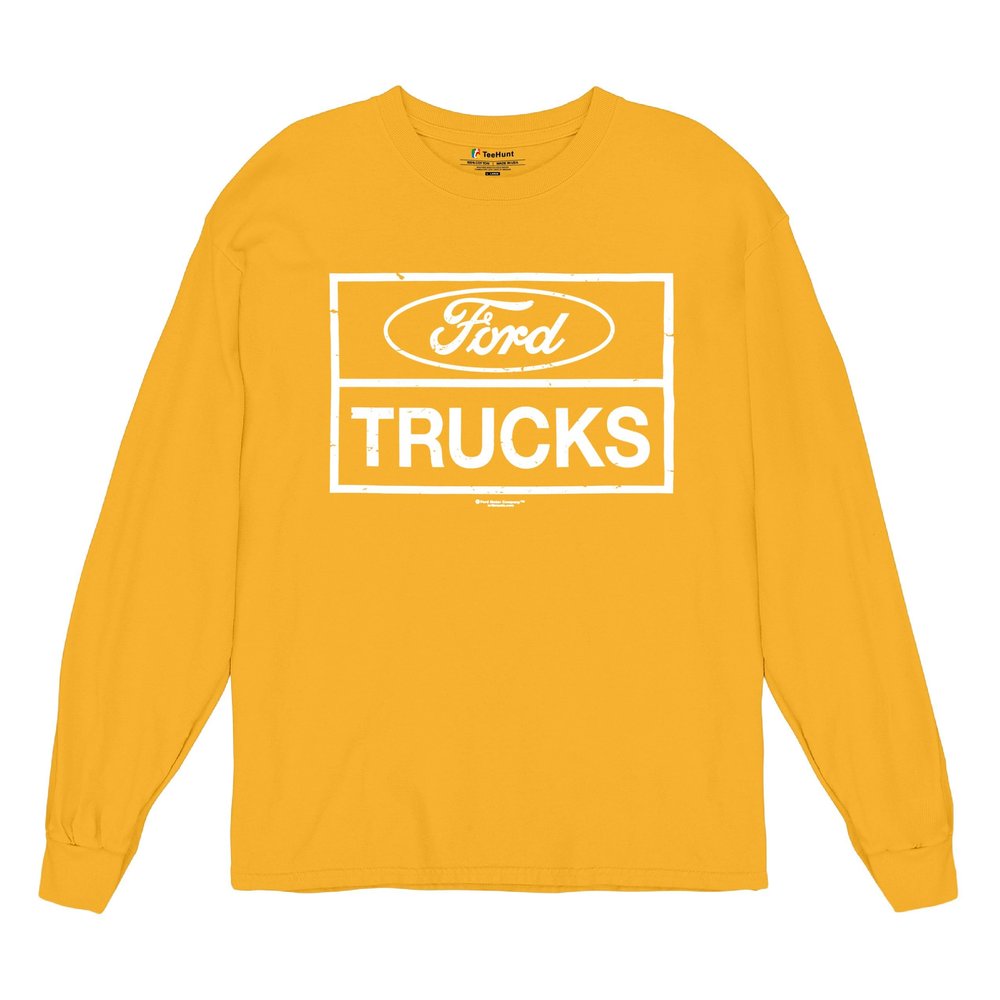 Distressed Ford Trucks Long Sleeve T-Shirt F150 American Pick Up Tee Yellow Medium