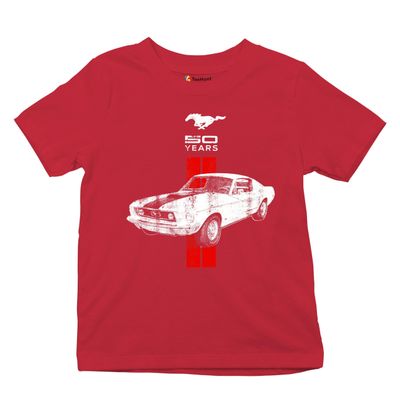 Ford Mustang 50 Years Women's Novelty T-Shrit GT Boss 302 Shelby Cobra Jet Tee Red Large