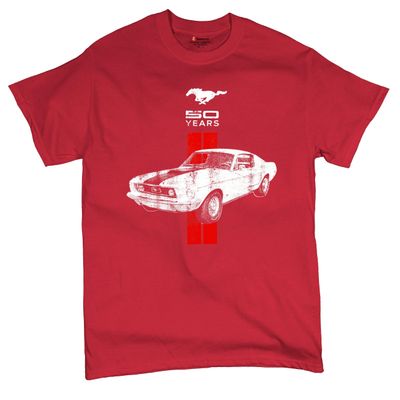 Ford Mustang 50 Years Muscle Shirt GT Boss 302 Shelby Cobra Jet Novelty Shirt Red Large