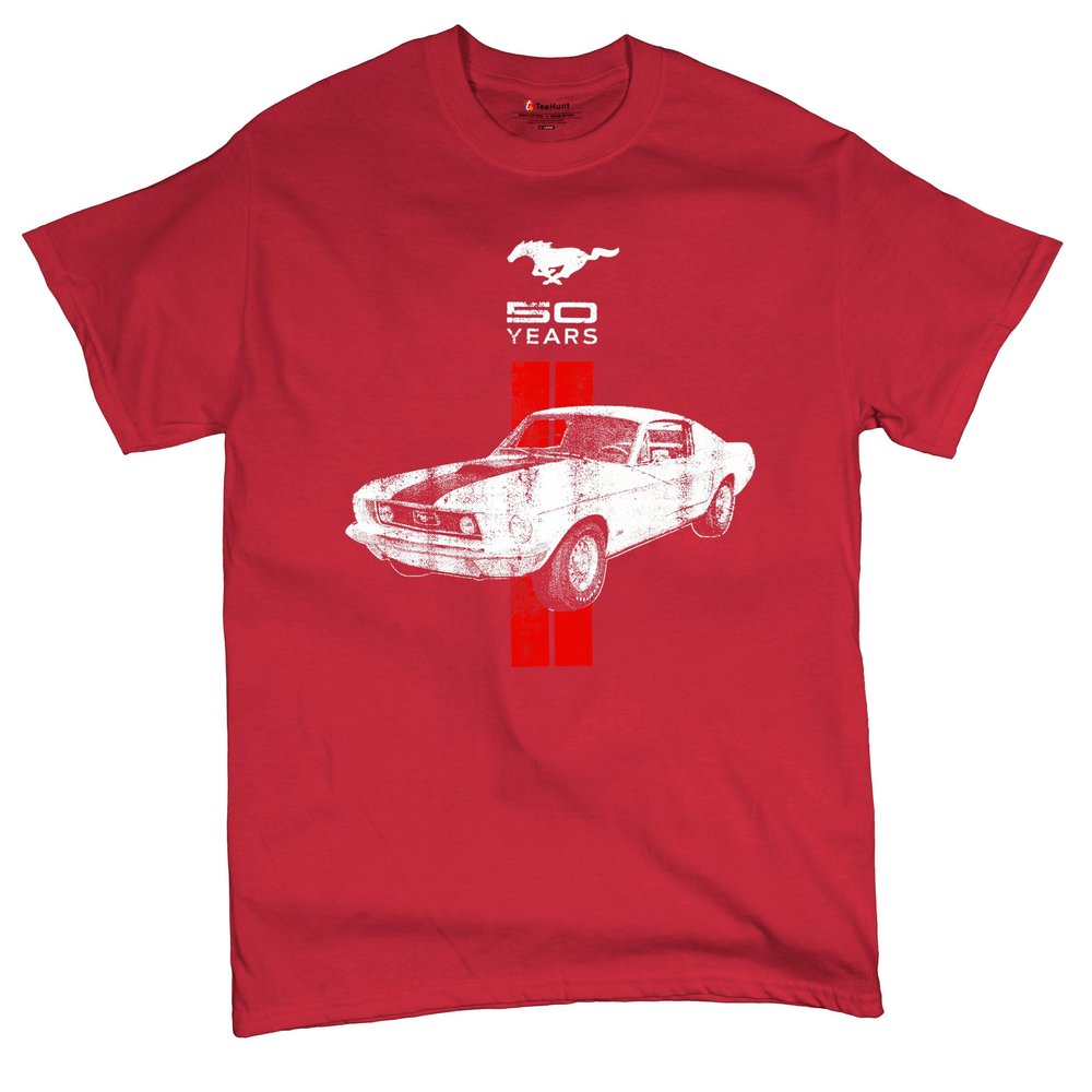Ford Mustang 50 Years Muscle Shirt GT Boss 302 Shelby Cobra Jet Novelty Shirt Red Large