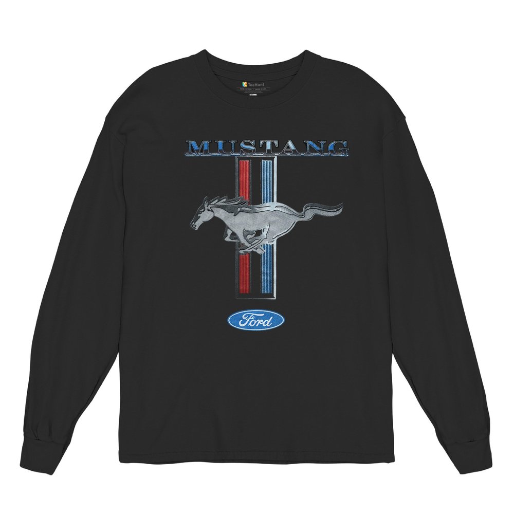 Ford Mustang Classic Long Sleeve T-Shirt GT Cobra Boss 302 Mach 1 Tee Black Small