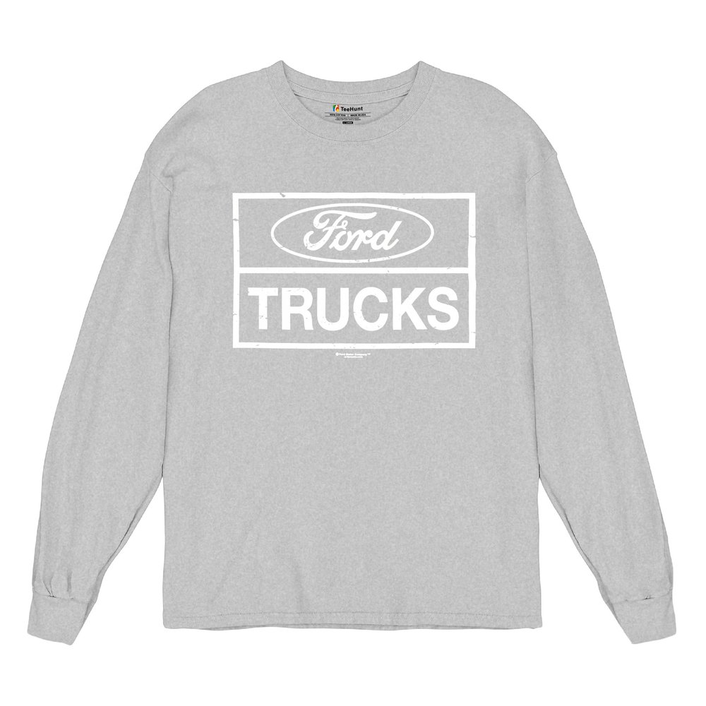 Distressed Ford Trucks Long Sleeve T-Shirt F150 American Pick Up Tee Grey Small