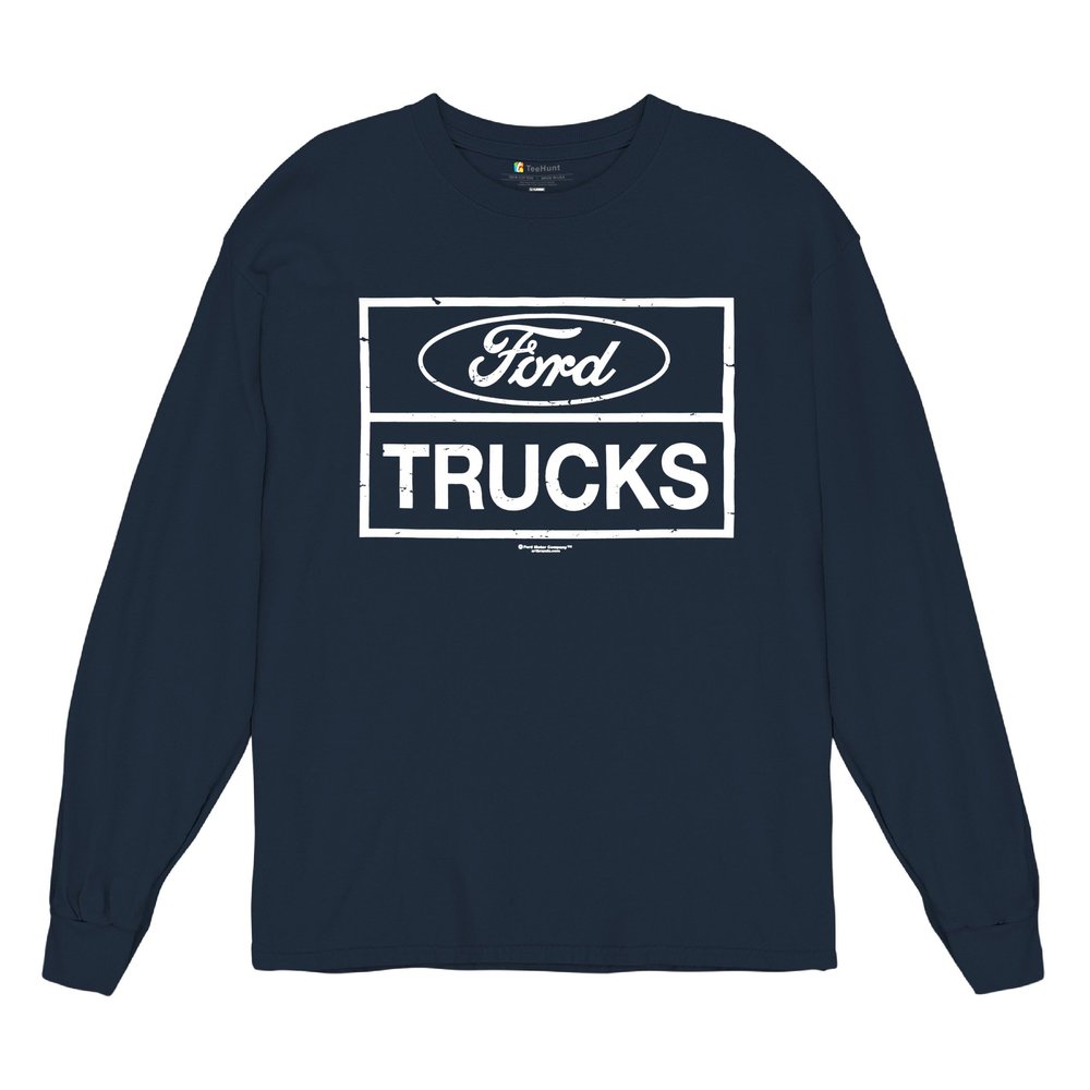 Distressed Ford Trucks Long Sleeve T-Shirt F150 American Pick Up Tee Navy Blue 3X-Large