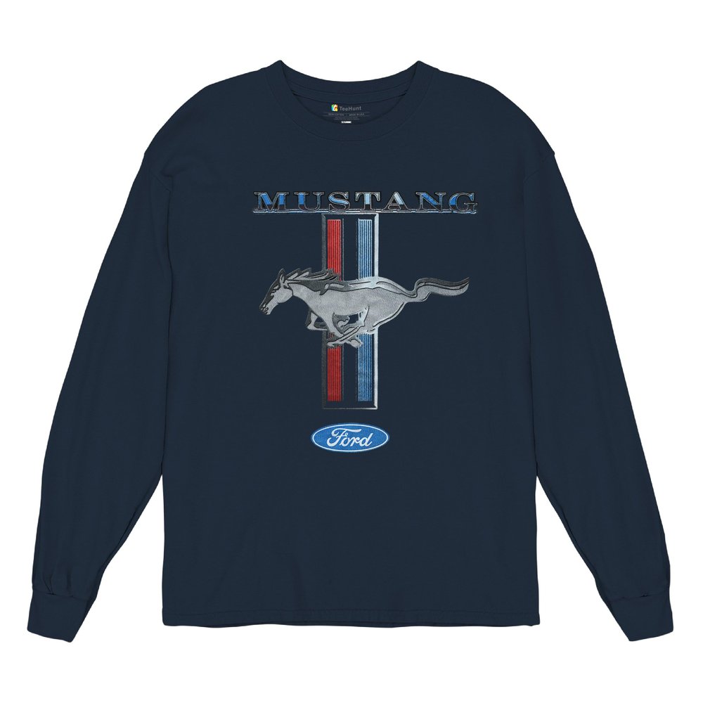 Ford Mustang Classic Long Sleeve T-Shirt GT Cobra Boss 302 Mach 1 Tee Navy Blue Small